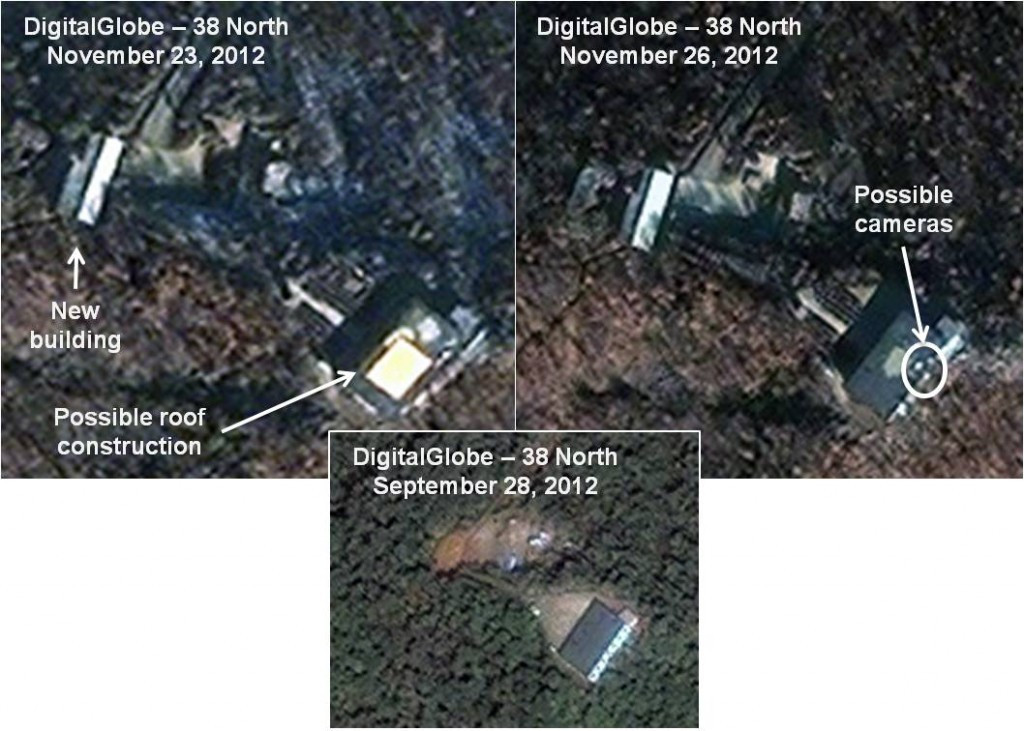 : Hình ảnh cho thấy một công trình mới vừa được xây dựng gần trạm quan sát của bãi phóng. Bức ảnh mới nhất chụp ngày 26- 11 cho thấy, các thiết bị được cho là máy quay đã được lắp trên tòa nhà quan sát, phục vụ cho việc theo dõi việc phóng tên lửa