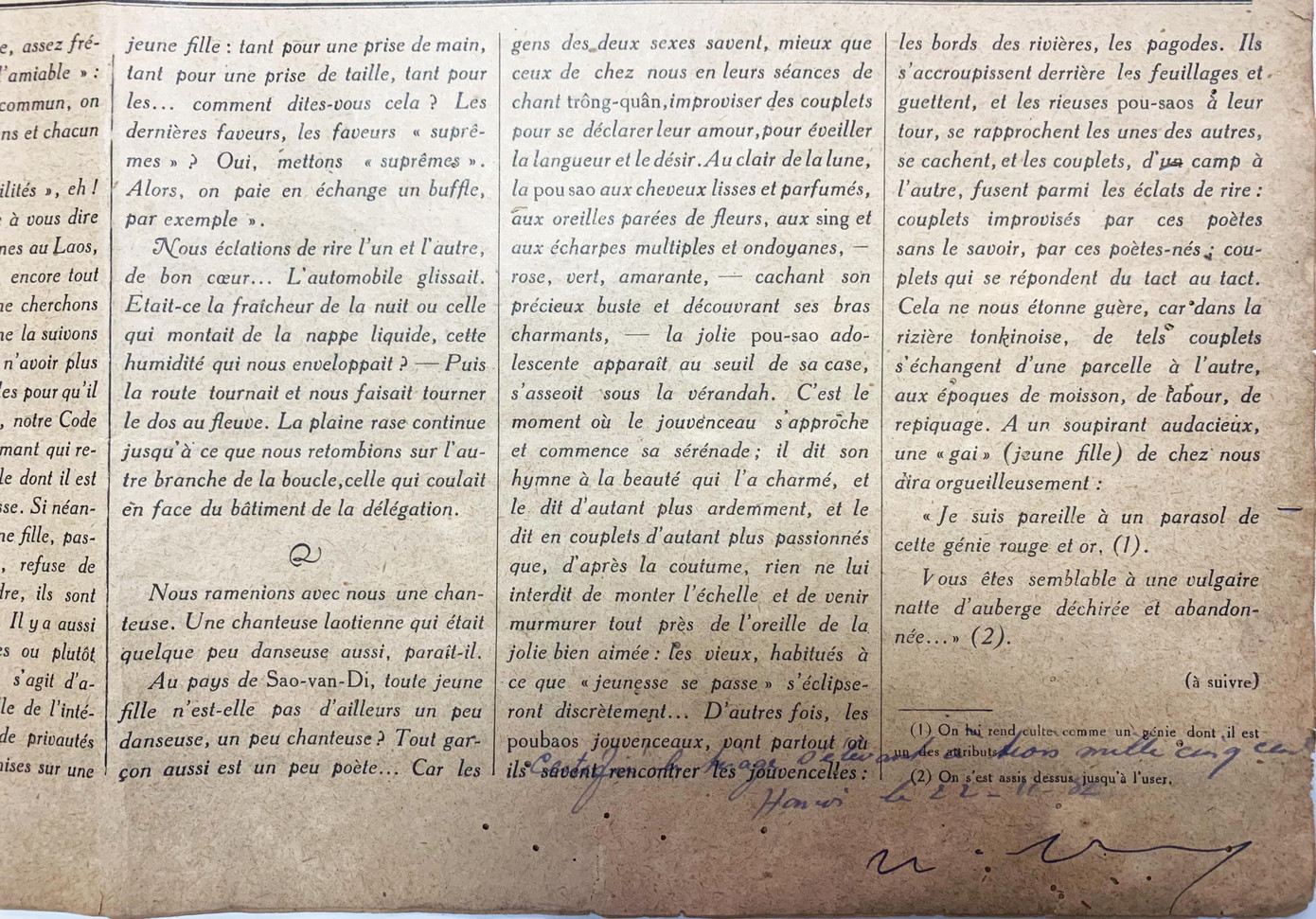 Trang báo L’Annam Nouveau có bút tích chữ ký cụ Nguyễn Văn Vĩnh (bố Nguyễn Nhược Pháp), người lập ra tờ báo. Nguồn: Bảo tàng Báo chí Việt Nam