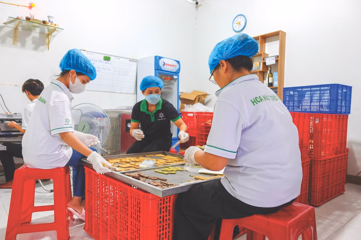 Nhân viên công ty đang chế biến các sản phẩm từ dế