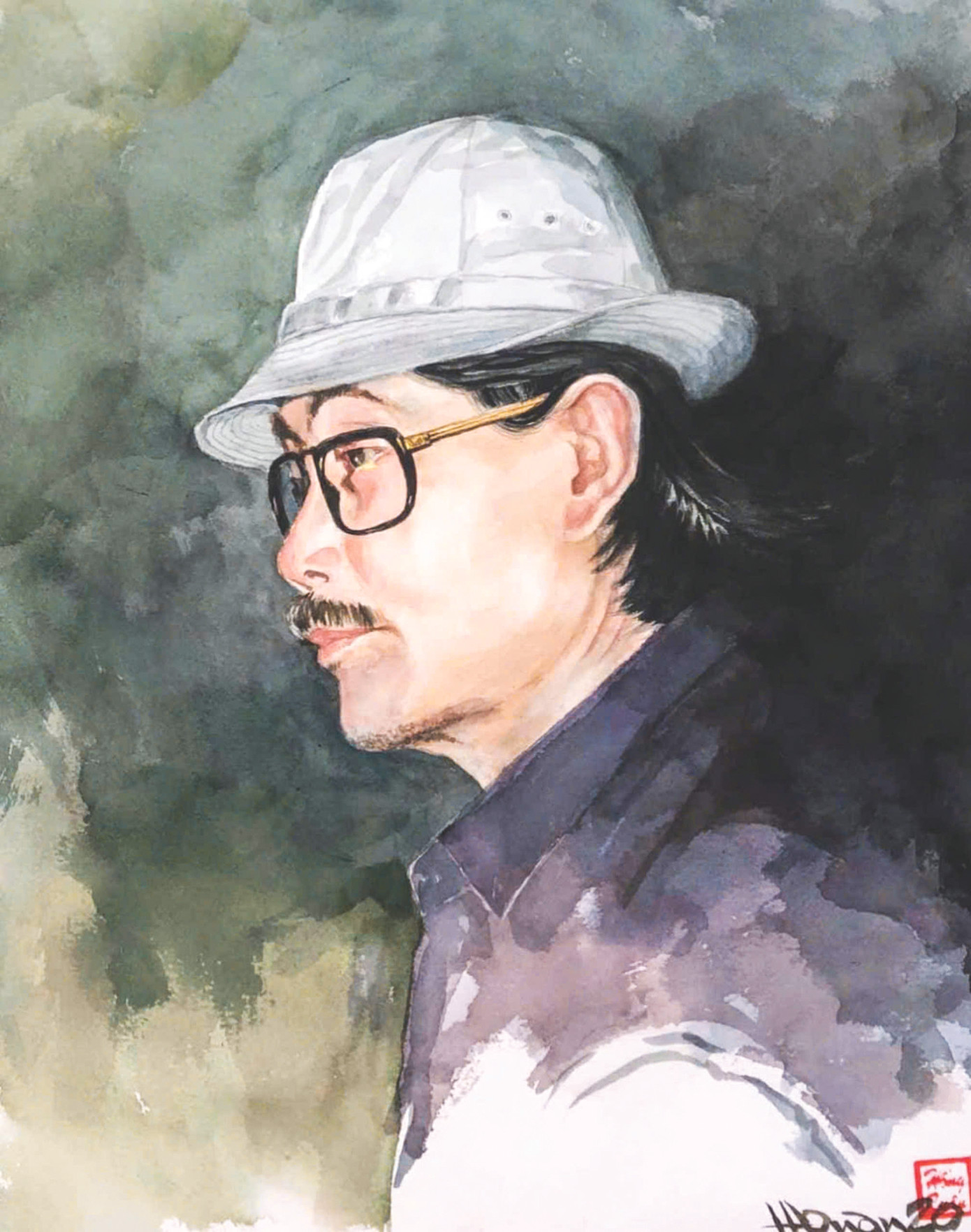 Chân dung cố nhạc sĩ Phan Nhân do con trai ông, họa sĩ Hồng Quân, vẽ.