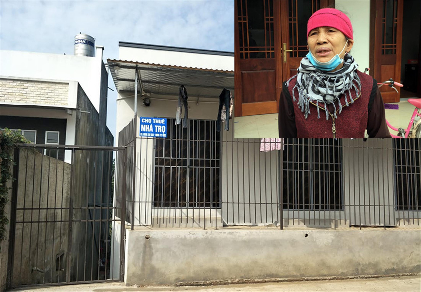 Khu nhà trọ nơi bé A. sinh sống (ảnh lớn) và bà Kim Thị Sành, chủ nhà trọ chia sẻ với phóng viên (ảnh nhỏ) Khu nhà trọ nơi bé A. sinh sống (ảnh lớn) và bà Kim Thị Sành, chủ nhà trọ chia sẻ với phóng viên (ảnh nhỏ)