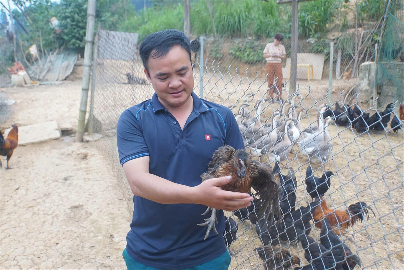 Anh Hà Văn Ngọc tại khu vực chăn nuôi gà trong trang trại của mình Anh Hà Văn Ngọc tại khu vực chăn nuôi gà trong trang trại của mình