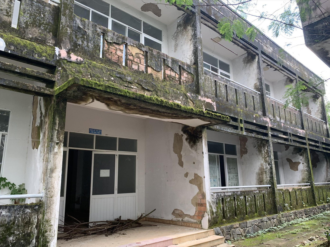 Một khối nhà bỏ hoang quá lâu đã xuống cấp, rêu phủ xanh. Ảnh: NN Một khối nhà bỏ hoang quá lâu đã xuống cấp, rêu phủ xanh. Ảnh: NN