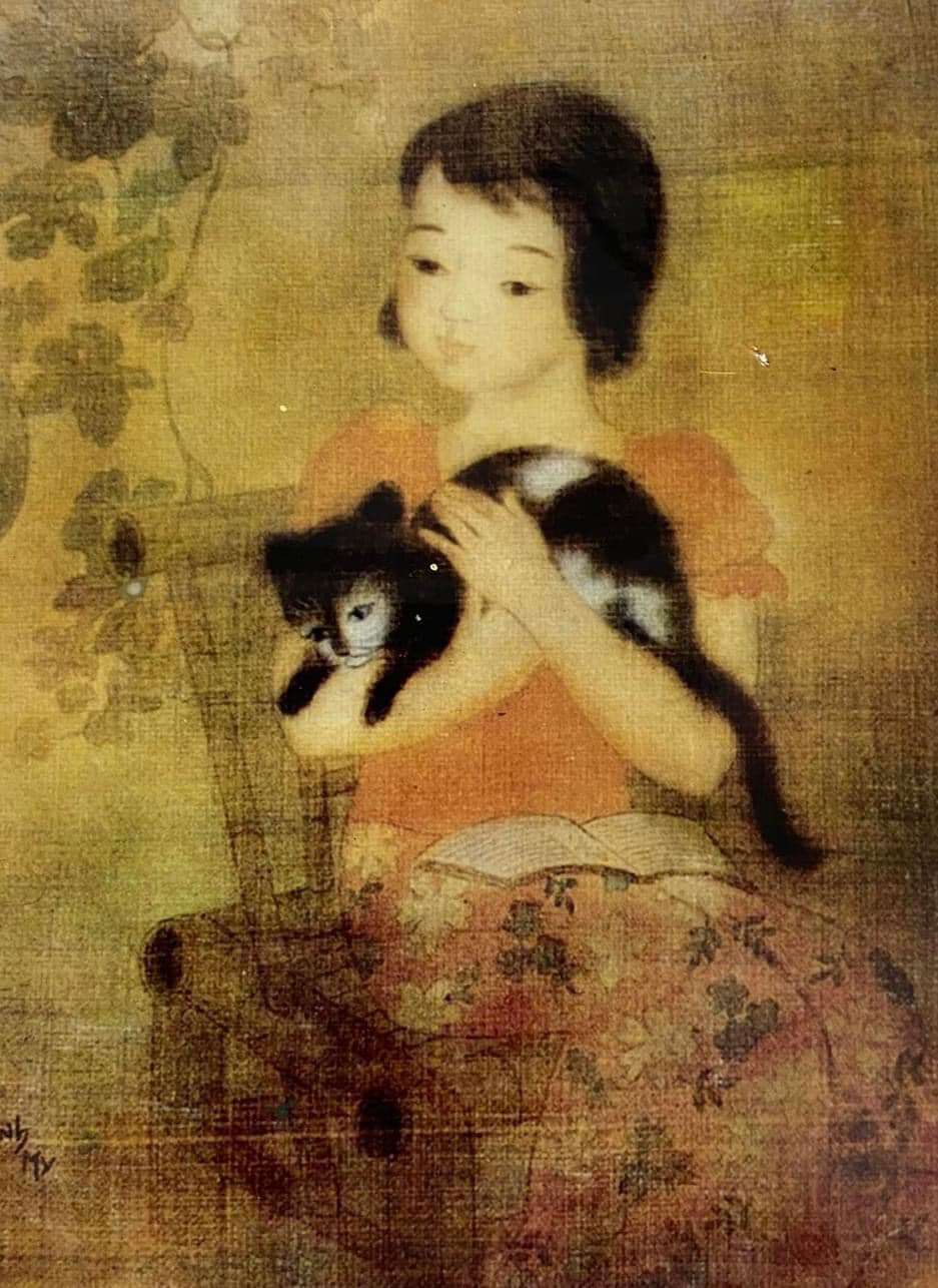 Tuổi thơ, tranh Nguyễn Minh Mỹ, màu nước trên lụa. Tuổi thơ, tranh Nguyễn Minh Mỹ, màu nước trên lụa.