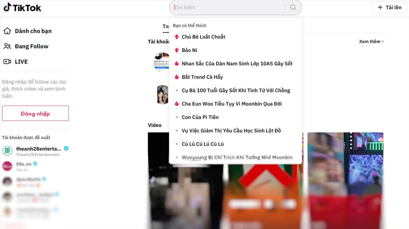 TikTok gợi ý xu hướng gắn với phần lời chế ở thanh tìm kiếm