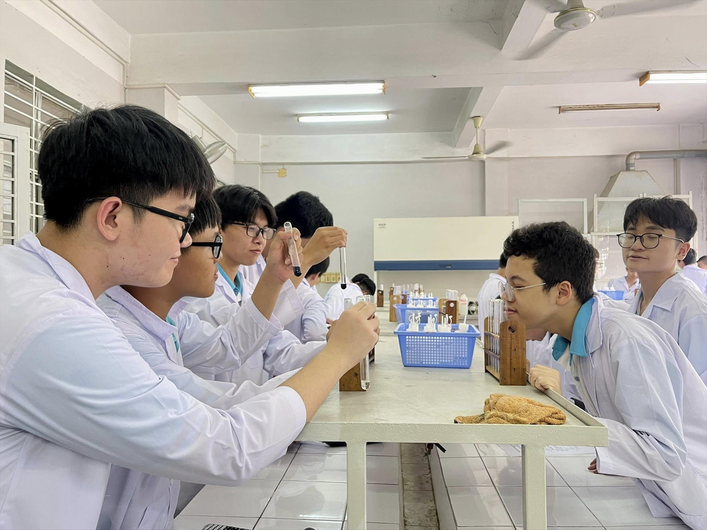 Học sinh Trường Phổ thông Năng khiếu (ĐH Quốc gia TPHCM) học tập trong phòng thí nghiệm. Ảnh: Nhà trường cung cấp