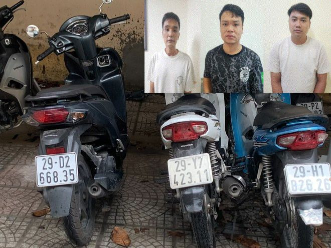 Tang vật thu giữ và nhóm đối tượng. Ảnh Công an cung cấp. Tang vật thu giữ và nhóm đối tượng. Ảnh Công an cung cấp.