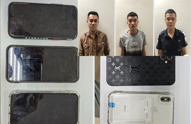 Nhóm đối tượng và tang vật liên quan. Ảnh Công an cung cấp