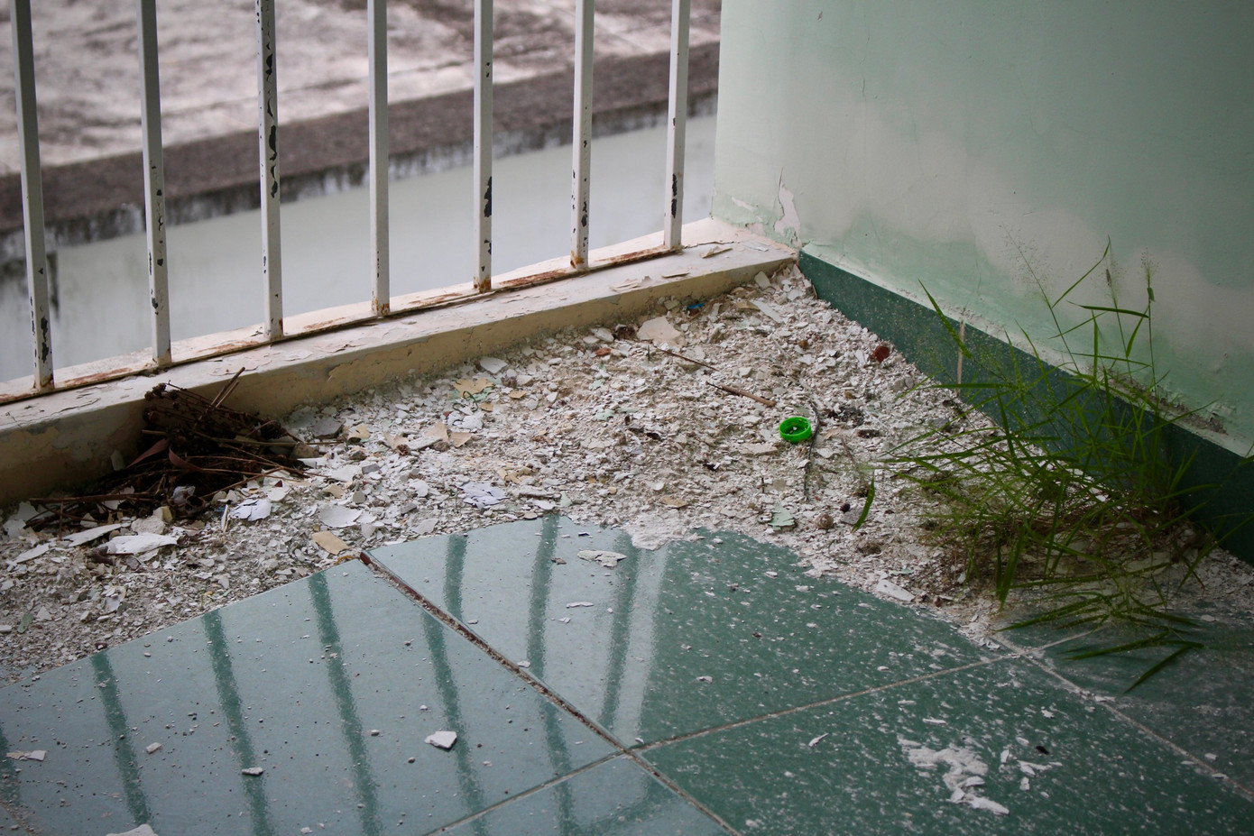 Những mảng sơn rơi xuống đất gây mất mỹ quan. Những mảng sơn rơi xuống đất gây mất mỹ quan.