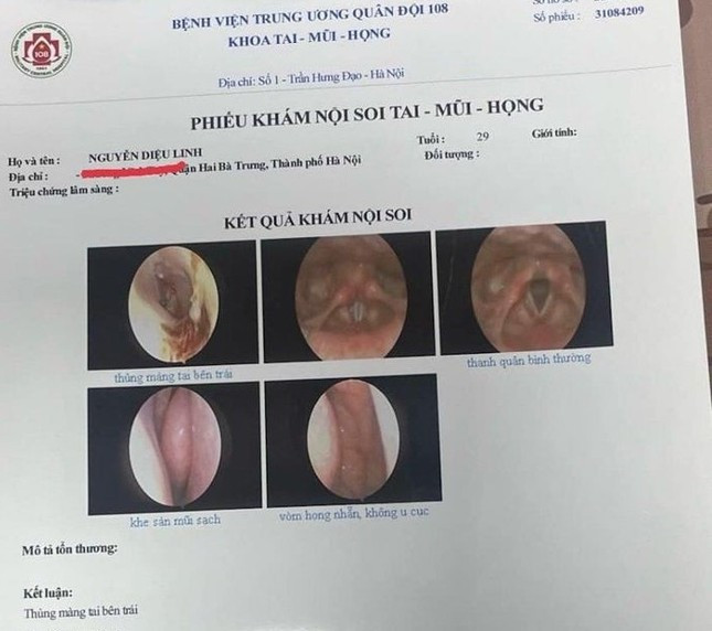 Kết quả chấn đoán nữ du khách bị thủng màng nhĩ trái. Ảnh: D.L. Kết quả chấn đoán nữ du khách bị thủng màng nhĩ trái. Ảnh: D.L.