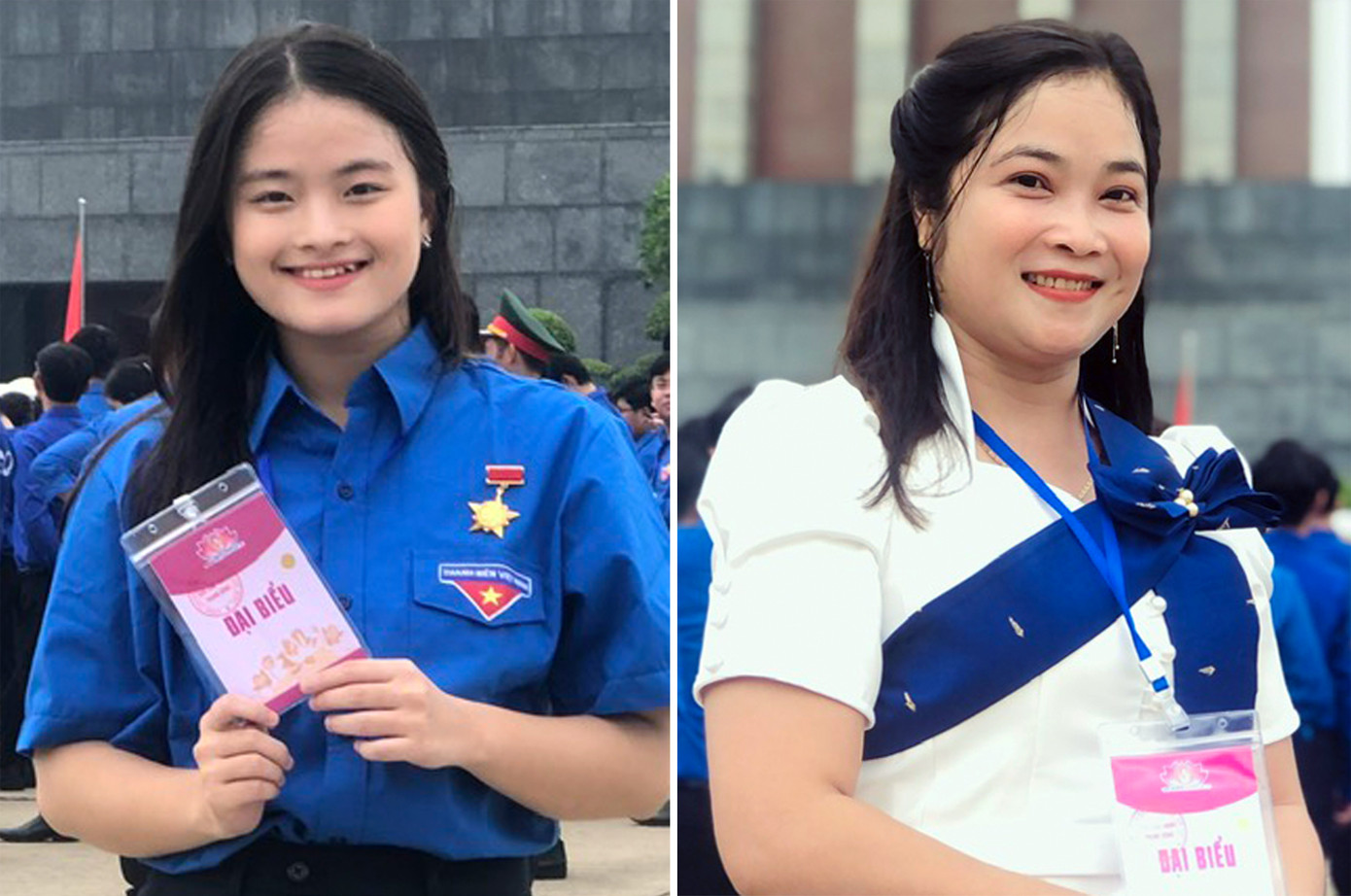 Đại biểu Trần Khánh Linh (áo xanh) và đại biểu Thị Nhành (áo trắng). Đại biểu Trần Khánh Linh (áo xanh) và đại biểu Thị Nhành (áo trắng).