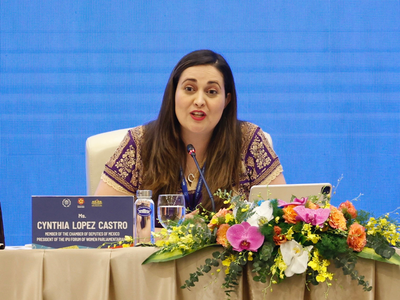 Bà Cynthia Lopez Castro trao đổi tại phiên thảo luận.