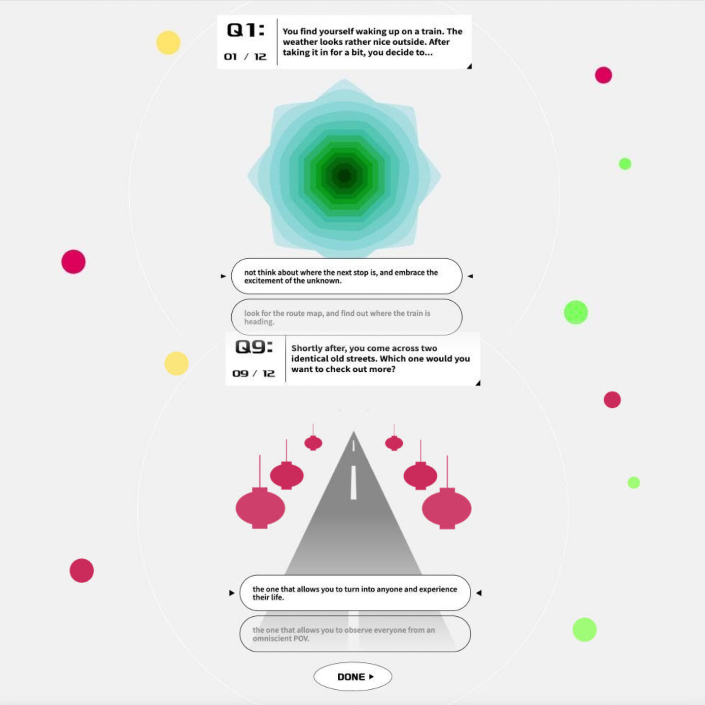 Một số câu hỏi mà người chơi phải trải qua trong hành trình đi tìm nguyên tố mình thuộc về. Ảnh: Taiwan Design Expo Một số câu hỏi mà người chơi phải trải qua trong hành trình đi tìm nguyên tố mình thuộc về. Ảnh: Taiwan Design Expo