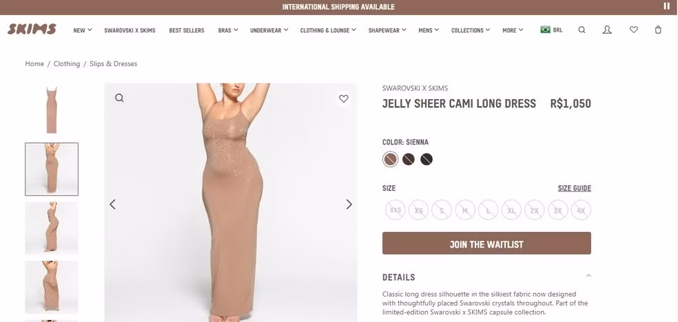 Mẫu váy nhanh chóng cháy hàng trên website Skims.