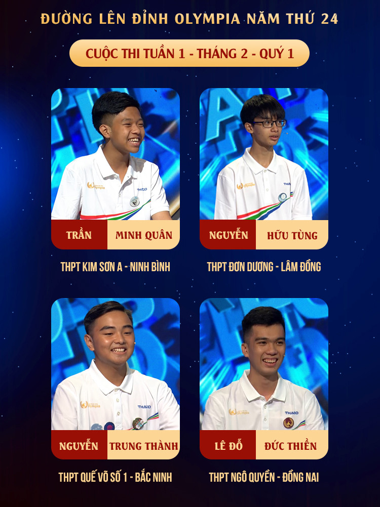 Bốn nam sinh hứa hẹn có màn tranh tài tại cuộc thi tuần mới. Nguồn: Đường Lên Đỉnh Olympia