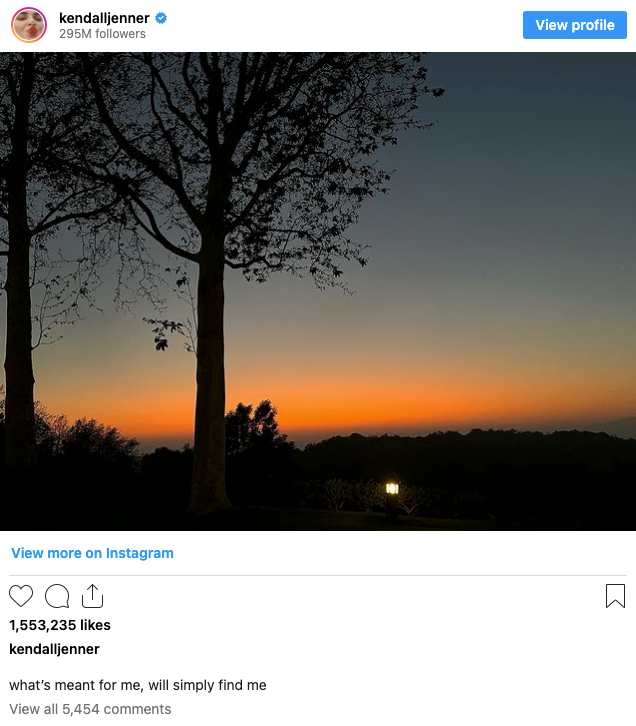 Dòng chia sẻ gây chú ý của Kendall Jenner trên Instagram cá nhân.