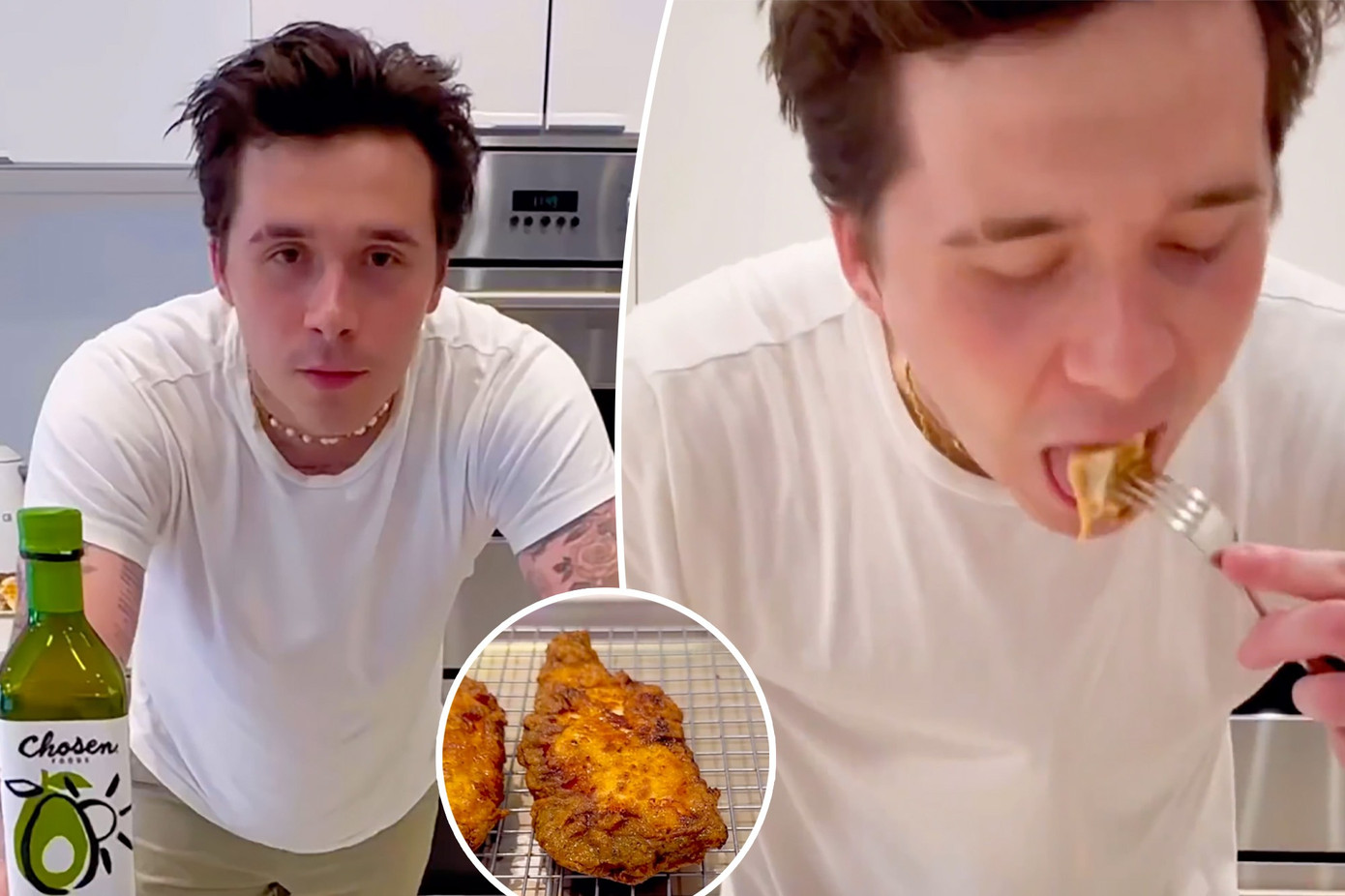 Brooklyn Beckham rán gà với loại dầu bơ đắt đỏ.