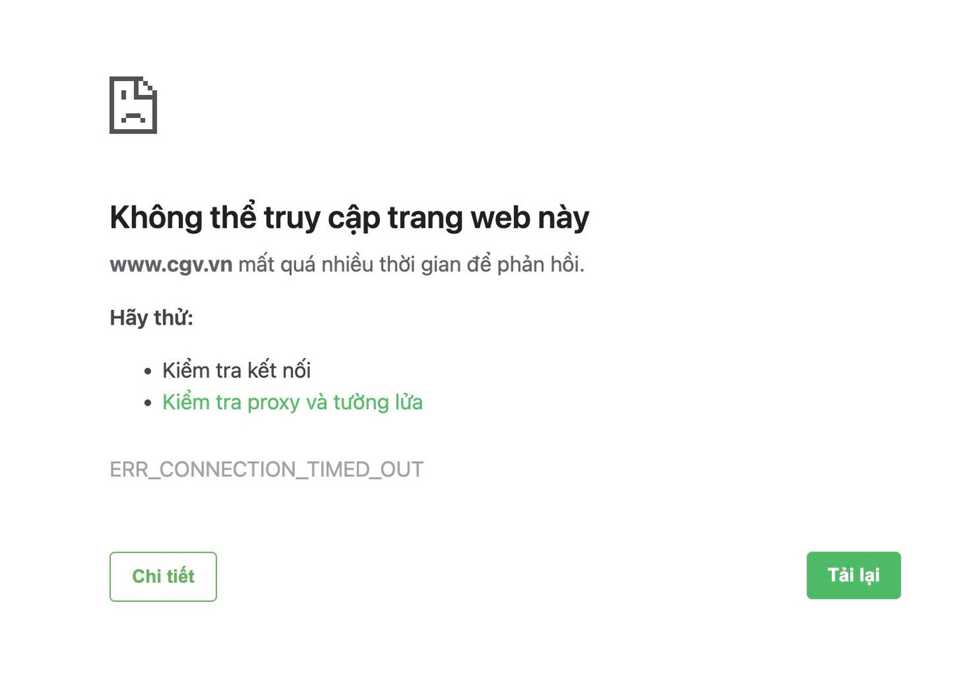 Trang bán vé của CGV không thể truy cập. Trang bán vé của CGV không thể truy cập.
