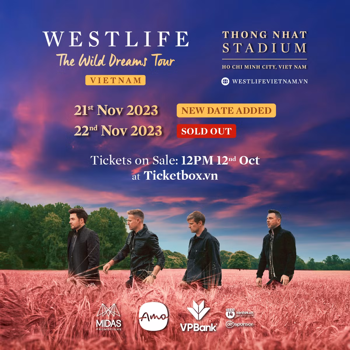 Westlife tổ chức thêm đêm diễn mới vào ngày 21/11 tại TP. Hồ Chí Minh.