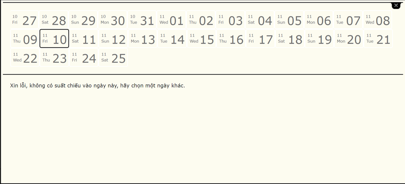 Cụm rạp CGV vẫn chưa mở bán vé cho những tuần tiếp theo. Cụm rạp CGV vẫn chưa mở bán vé cho những tuần tiếp theo.