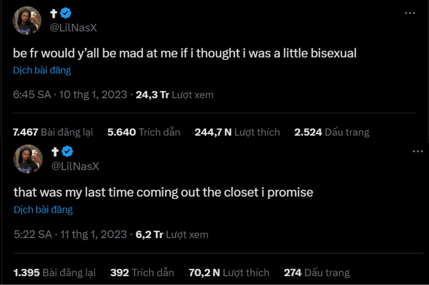 Những dòng trạng thái của Lil Nas X trên Twitter. Những dòng trạng thái của Lil Nas X trên Twitter.