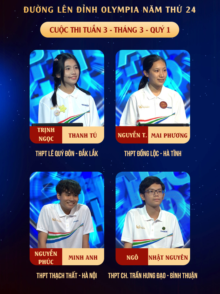 Chân dung 4 thí sinh cuộc thi tuần 3. Nguồn: Fanpage Đường Lên Đỉnh Olympia