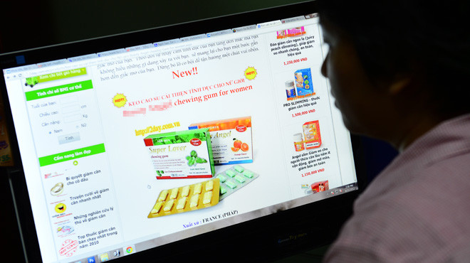 Kẹo cao su “kích thích” nữ giới quảng cáo nhan nhản trên website. Ảnh: Thuận Thắng