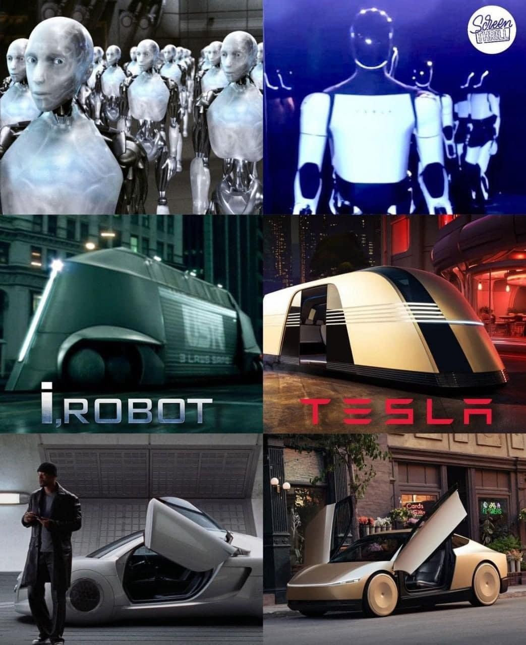 Alex Proyas chia sẻ ảnh so sánh giữa các sản phẩm máy móc trong I, Robot và Tesla. Ảnh: X. Alex Proyas chia sẻ ảnh so sánh giữa các sản phẩm máy móc trong I, Robot và Tesla. Ảnh: X.