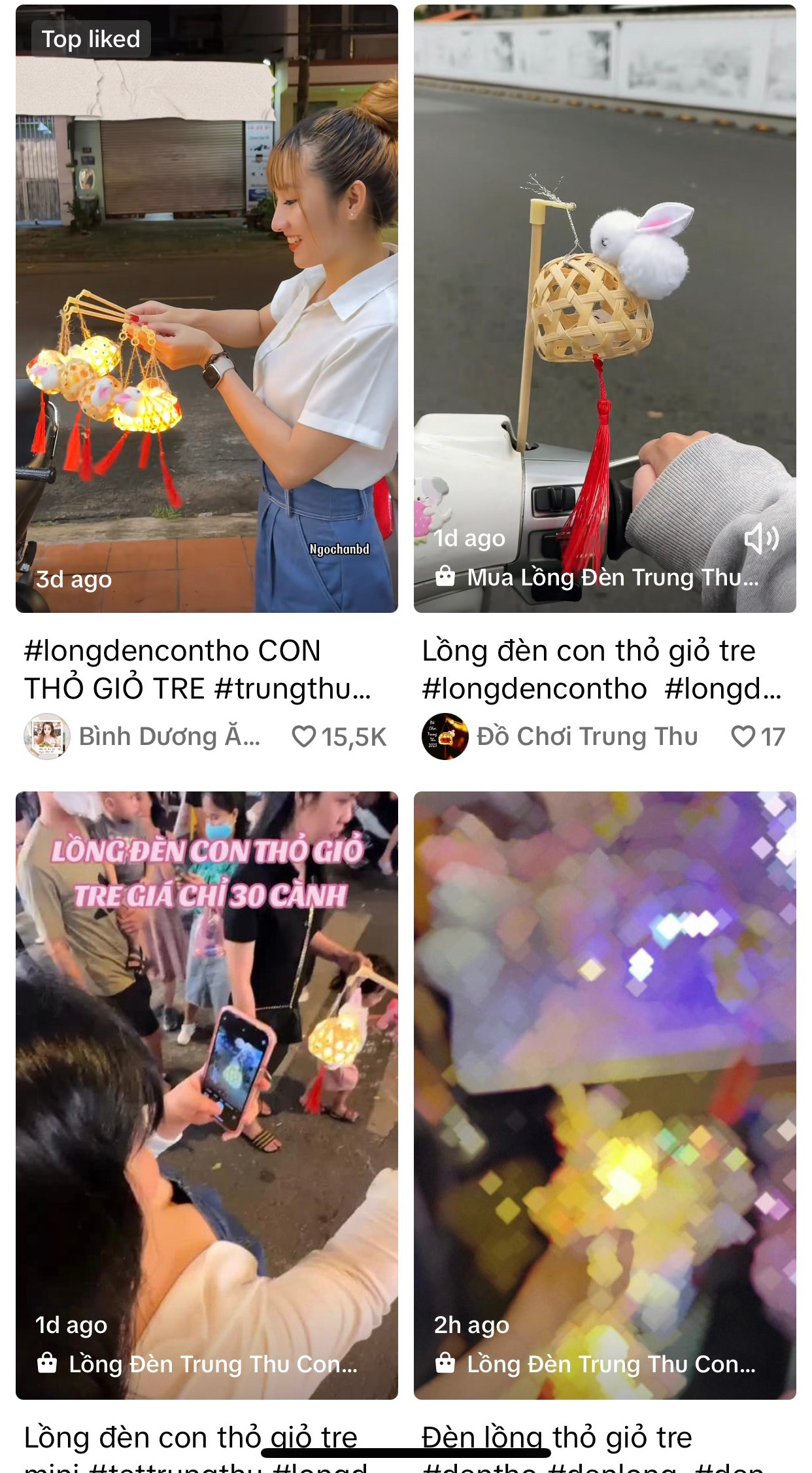 Đèn lồng thỏ giỏ tre thành "hot trend" trên Tiktok (Ảnh chụp màn hình).