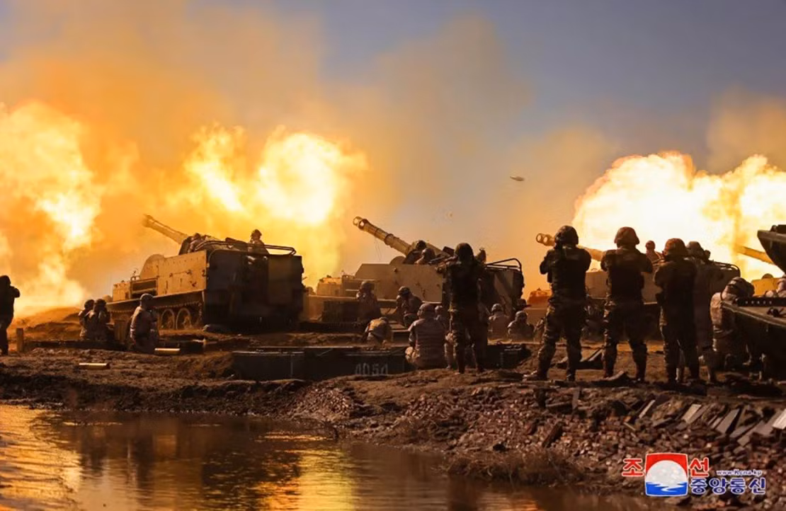 Pháo binh Triều Tiên tập trận, ngày 7/3/2024. Ảnh: KCNA.
