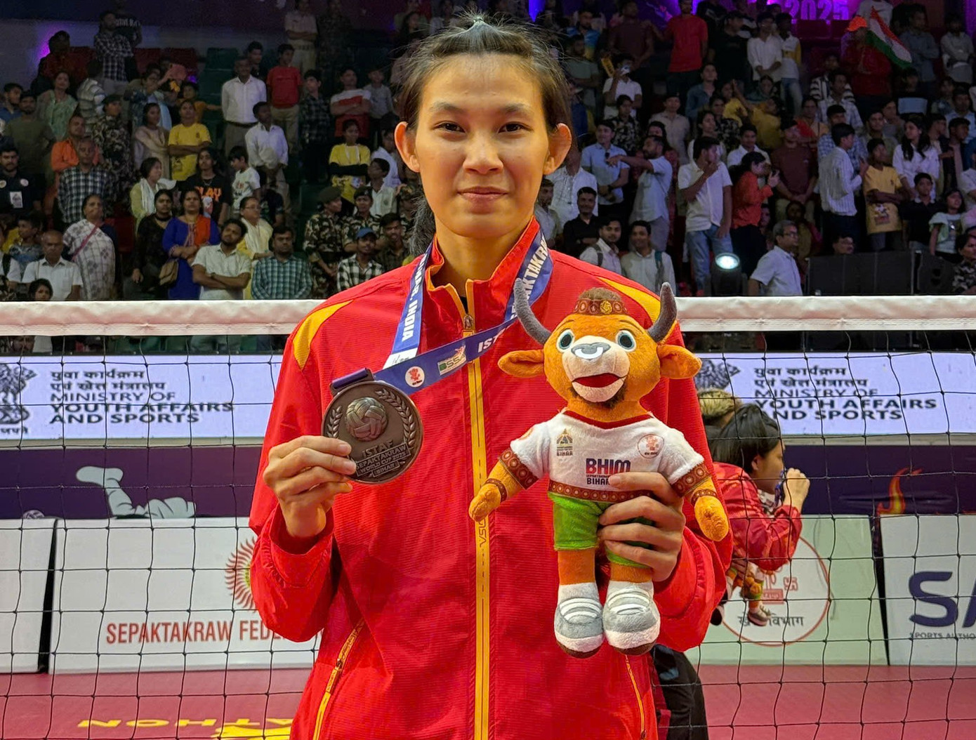 VĐV Trần Thị Ngọc Yến nhận huy chương tại Giải World Cup Cầu mây 2025, tổ chức tại Ấn Độ. (Ảnh: NVCC) VĐV Trần Thị Ngọc Yến nhận huy chương tại Giải World Cup Cầu mây 2025, tổ chức tại Ấn Độ. (Ảnh: NVCC)