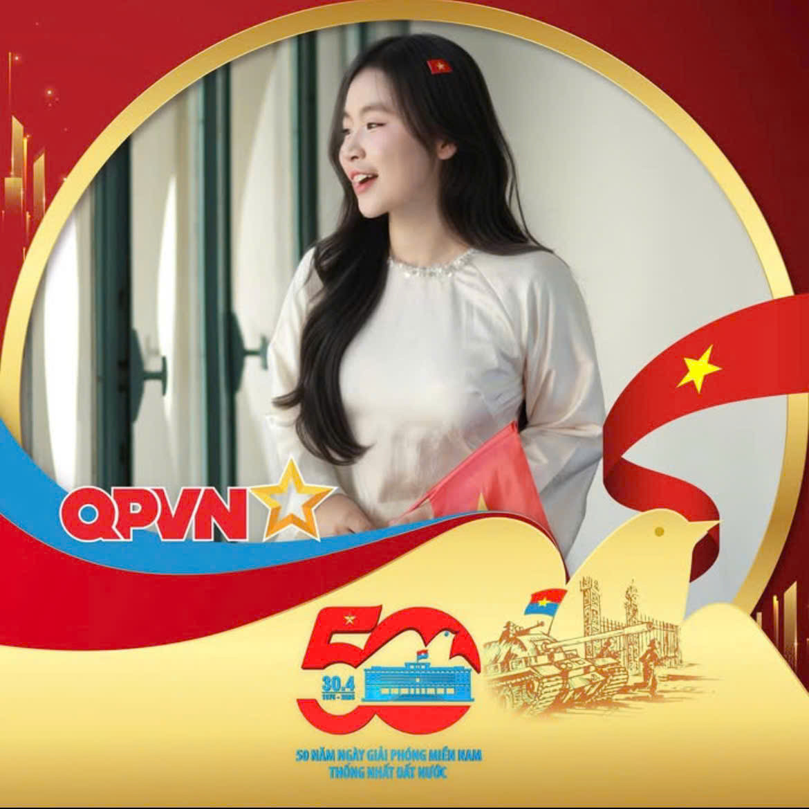 Nguyễn Thị Hải hưởng ứng thay frame “50 năm Ngày Giải phóng miền Nam, thống nhất đất nước” cùng QPVN. (Ảnh: 'Linh thích chụp ảnh') Nguyễn Thị Hải hưởng ứng thay frame “50 năm Ngày Giải phóng miền Nam, thống nhất đất nước” cùng QPVN. (Ảnh: 'Linh thích chụp ảnh')