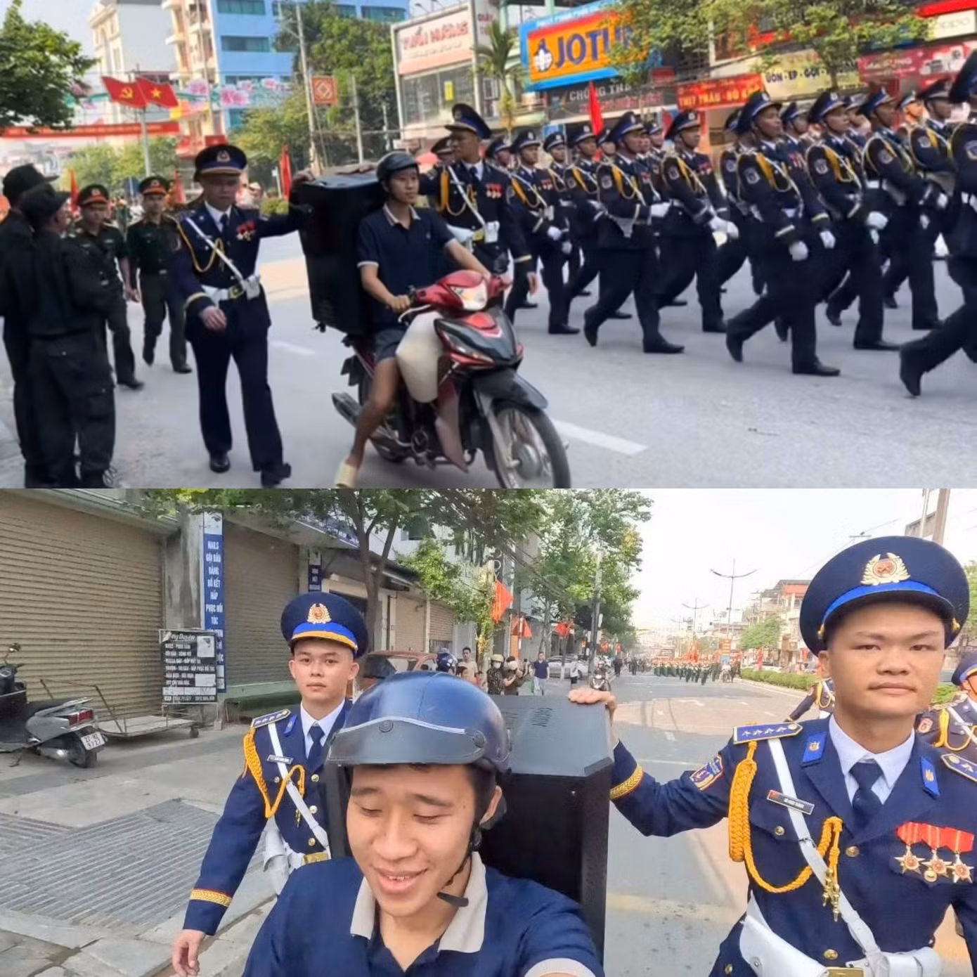 Quang Hà được cộng đồng mạng gọi là “Khối trưởng Khối chở loa” sau khi đăng tải khoảnh khắc này lên mạng xã hội.