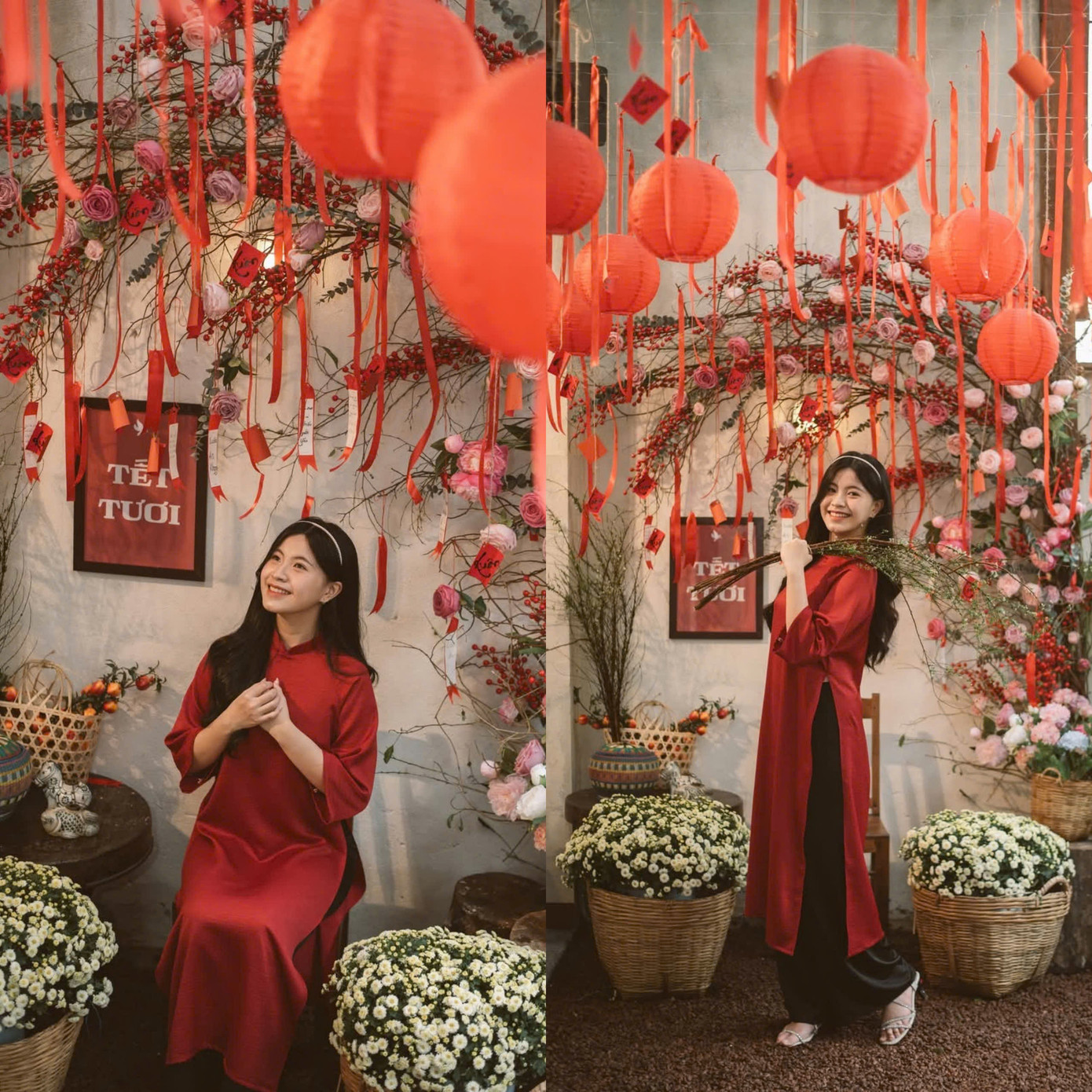 Những “nàng thơ” tươi tắn trong bộ áo dài truyền thống được chuẩn bị chu đáo bởi các địa điểm cà phê chụp hình Tết. (Ảnh: Dương Thanh Ngọc)