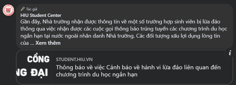 Trường ĐH Quốc tế Hồng Bàng từng ra thông báo cảnh báo đến sinh viên. Trường ĐH Quốc tế Hồng Bàng từng ra thông báo cảnh báo đến sinh viên.