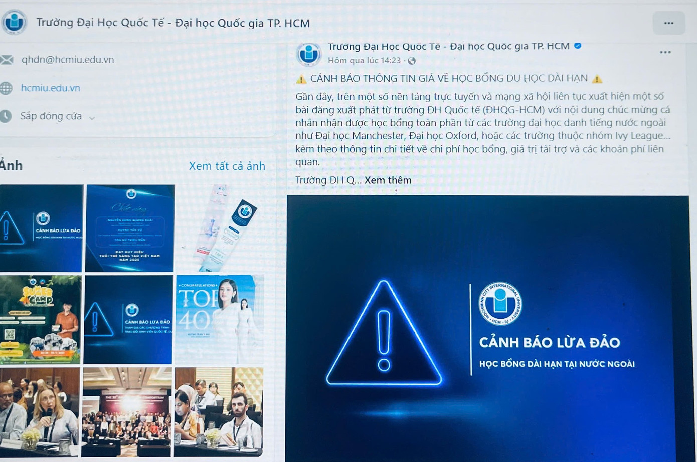 Trường ĐH Quốc tế đăng cảnh báo trên các kênh thông tin chính thống của nhà trường. Trường ĐH Quốc tế đăng cảnh báo trên các kênh thông tin chính thống của nhà trường.