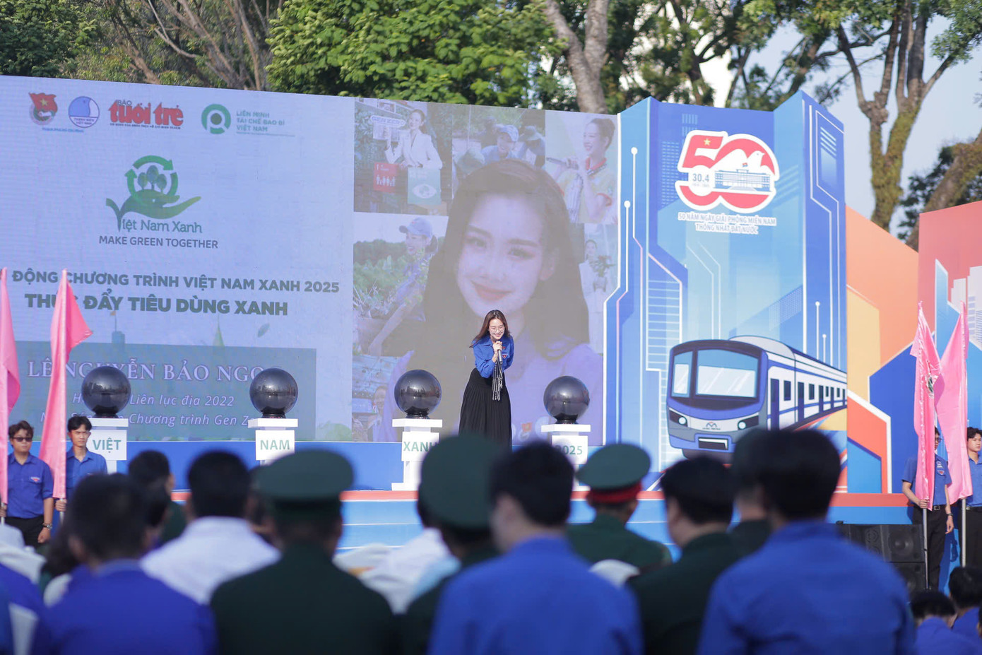 Hoa hậu Bảo Ngọc 'truyền cảm hứng' sống xanh cho các bạn đoàn viên, thanh niên tham gia Lễ ra quân Tháng Thanh niên tại TP. HCM. Hoa hậu Bảo Ngọc 'truyền cảm hứng' sống xanh cho các bạn đoàn viên, thanh niên tham gia Lễ ra quân Tháng Thanh niên tại TP. HCM.