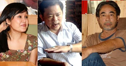 Cuộc chiến giữa luật sư Trần Đình Triển (giữa) và nhà báo Thu Uyên (trái) đã có thêm sự xuất hiện của ông Lê Cao Tâm (phải)