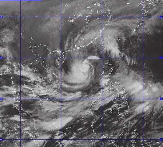 Ảnh mây vệ tinh cơn bão số sáu trên biển Đông. Nguồn: Trung tâm dự báo khí tượng thủy văn Trung Ương