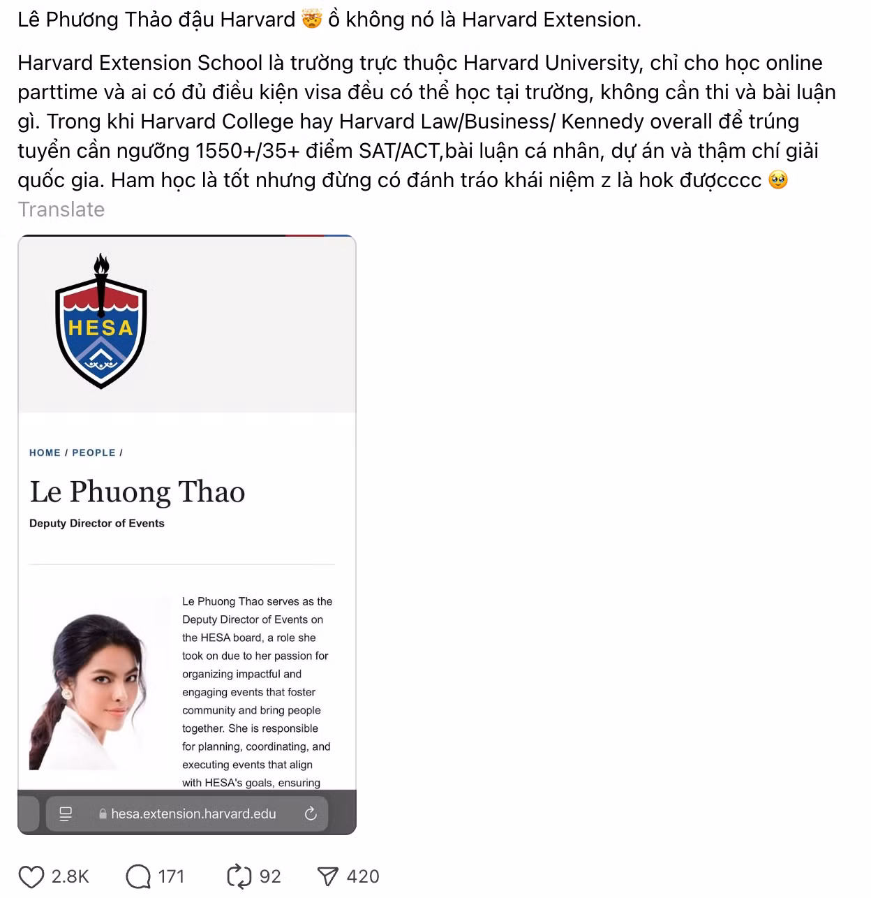 Bài đăng tại Threads đã khơi lên nhiều tranh luận về bằng cấp của Phương Thảo. Bài đăng tại Threads đã khơi lên nhiều tranh luận về bằng cấp của Phương Thảo.