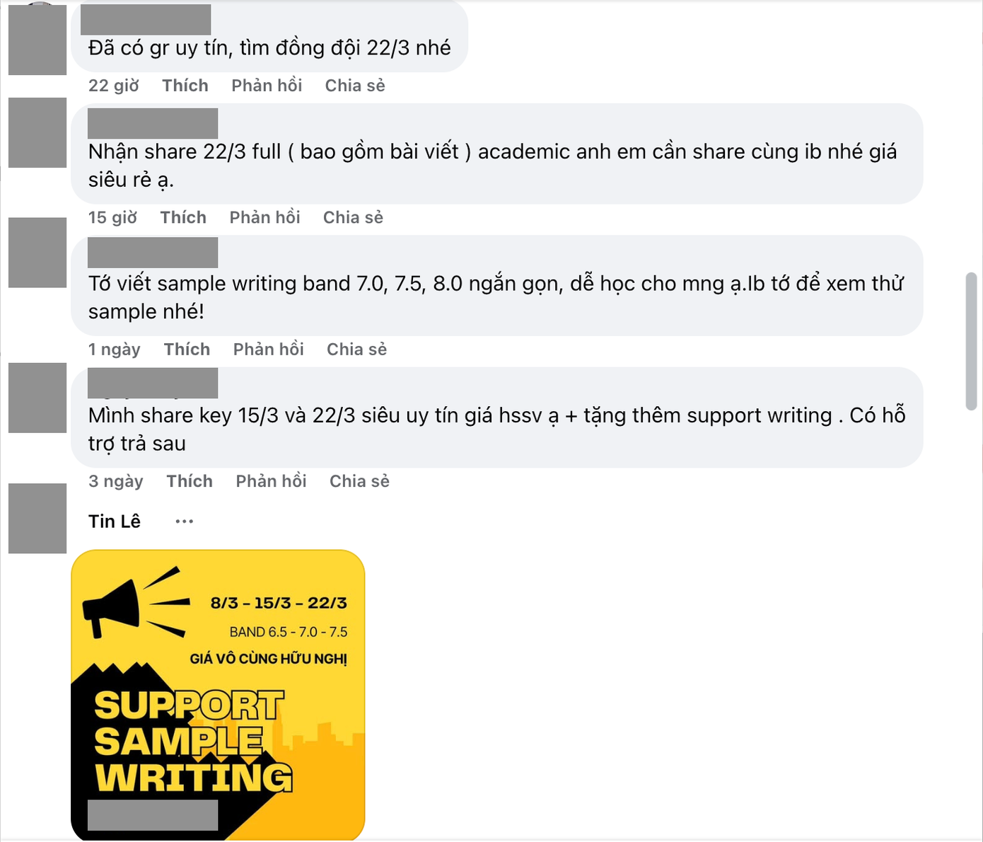 Bên cạnh mua bán đề, nhiều dịch vụ còn hỗ trợ viết hộ, viết giùm bài thi, chia sẻ các "gói" đáp án.