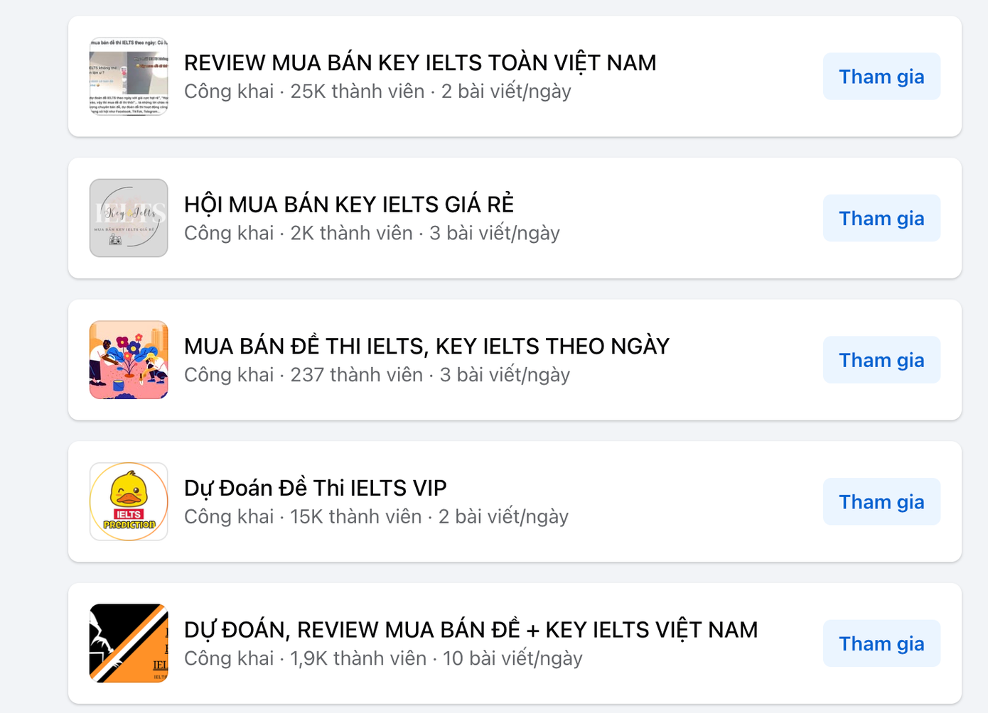 Nhiều hội nhóm, từ công khai đến kín đều có thể dễ dàng tìm các dịch vụ mua, bán đáp án.