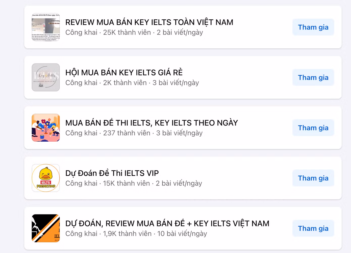 Nhiều hội nhóm, từ công khai đến kín đều có thể dễ dàng tìm các dịch vụ mua, bán đáp án.