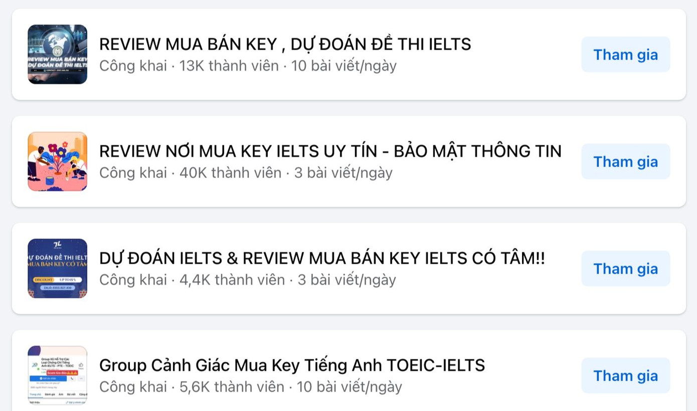Nhiều hội nhóm, từ công khai đến kín đều có thể dễ dàng tìm các dịch vụ mua, bán đáp án.