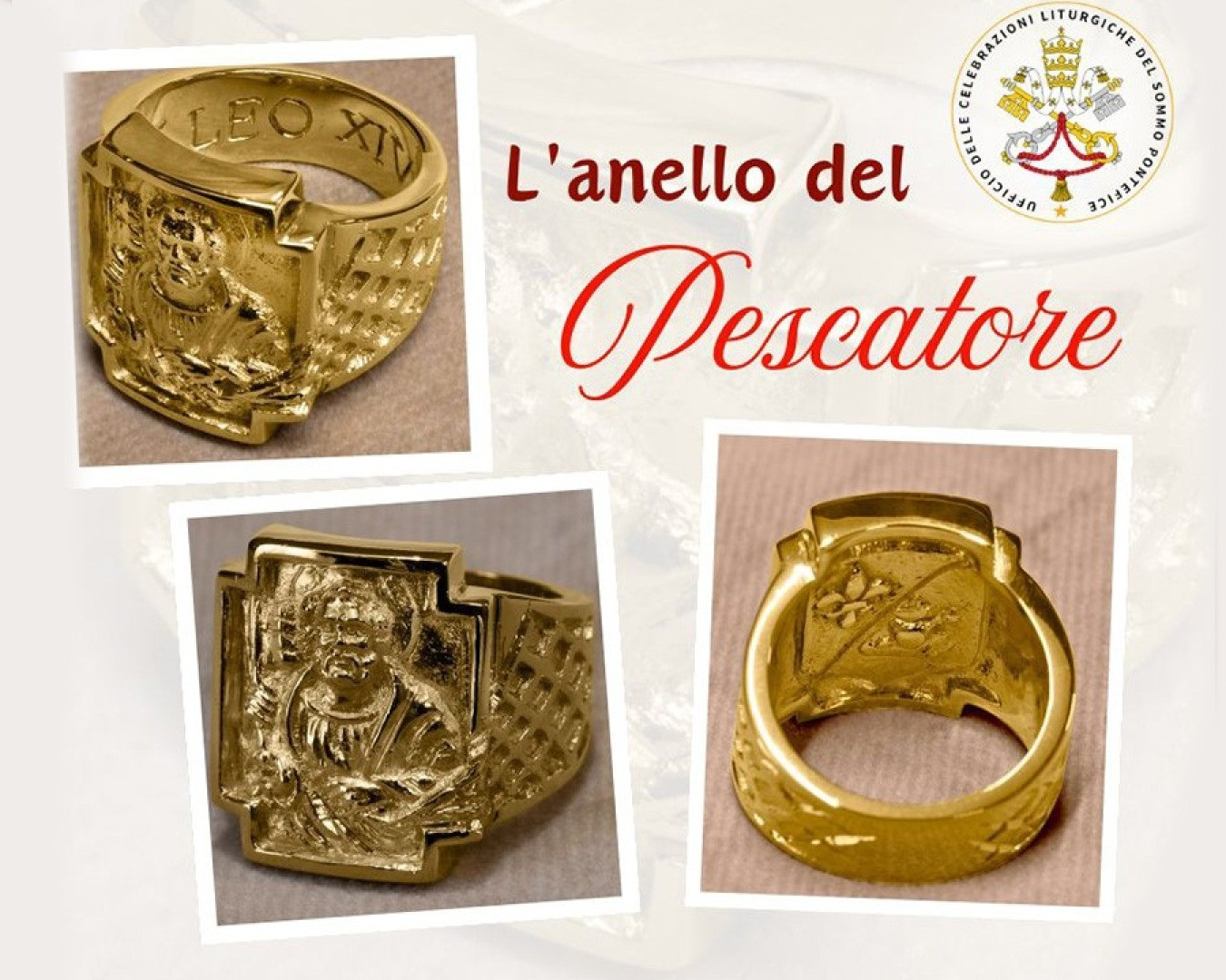 Cận cảnh chiếc nhẫn vàng của Giáo hoàng Leo XIV. Ảnh: Vatican News. Cận cảnh chiếc nhẫn vàng của Giáo hoàng Leo XIV. Ảnh: Vatican News.