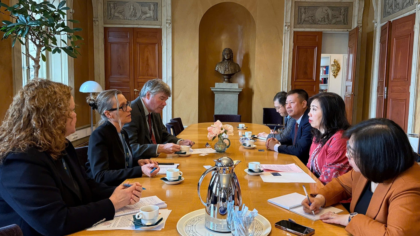 Thứ trưởng Lê Thị Thu Hằng (thứ hai bên phải) làm việc tại Thuỵ Điển.