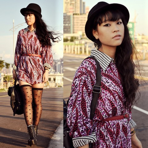 Lại thêm một sự kết hợp đầy cá tính với vớ họa tiết, áo họa tiết đi kèm sơ-mi kẻ ngang