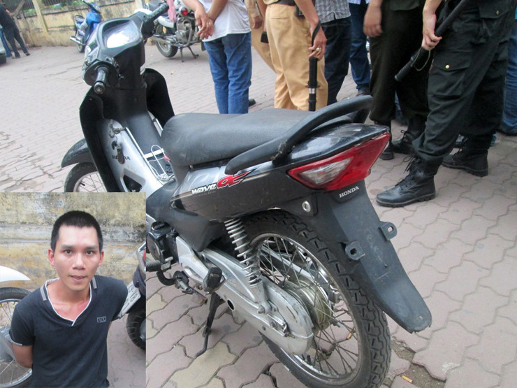 Tên trộm xe máy và tang vật bị thu giữ