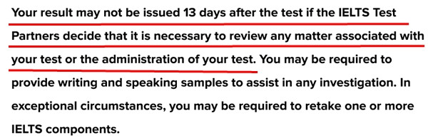 Trên trang ielts.idp.com khẳng định kết quả thi IELTS của một số thí sinh có thể chưa được trả sau 13 ngày như bình thường. (Ảnh chụp màn hình).