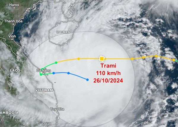 Vị trí hiện tại và đường đi dự báo của bão Trà Mi, theo JTWC. Ảnh: Zoom Earth, JMA, JTWC.